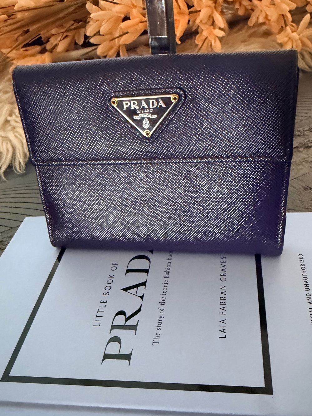 Unisex Prada Purple Saffiano Leather Compact Wallet with Triangle Logo